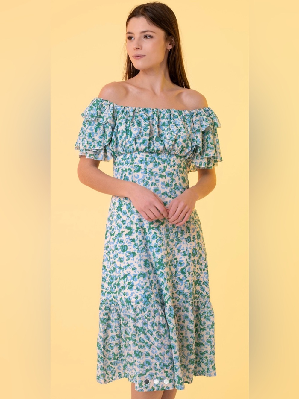 Molly Bracken peasant off the shoulder floral midi dress